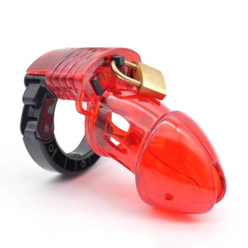 Plastic Male Chastity Cage With Adjustable Ring Red