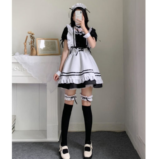 Anime French Maid Lolita Dress Plus Size Cosplay Costume Set Black Model2