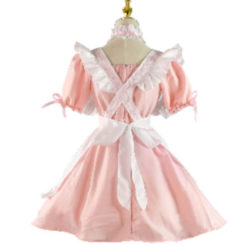 Anime French Maid Lolita Dress Plus Size Cosplay Costume Set Pink Back