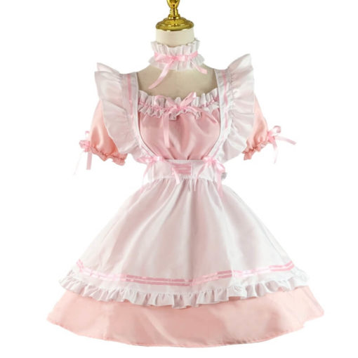 Anime French Maid Lolita Dress Plus Size Cosplay Costume Set Pink Front