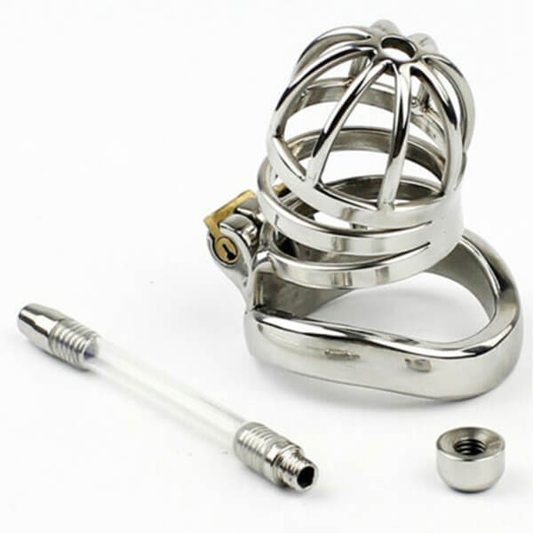 Male Metal Cock Cage Bondage Penis Urethral Catheter Cock Ring