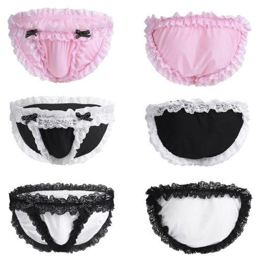 Frilly Lace Ruffled Crossdress Sissy Maid Panties Briefs Underwear