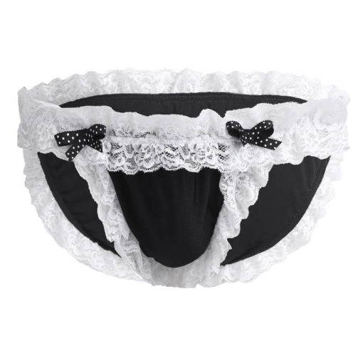 Frilly Lace Ruffled Crossdress Sissy Maid Panties Briefs Underwear Black