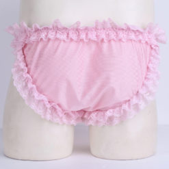 Frilly Lace Ruffled Crossdress Sissy Maid Panties Briefs Underwear Pink Back