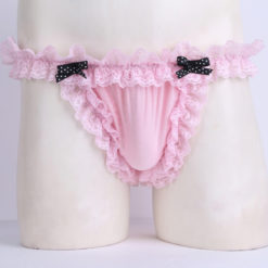 Frilly Lace Ruffled Crossdress Sissy Maid Panties Briefs Underwear Pink Front