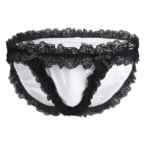 Frilly Lace Ruffled Crossdress Sissy Maid Panties Briefs Underwear White