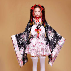 Japanese Anime Maid Cosplay Lolita Kimono Dress Set Sissy Crossdresser Front