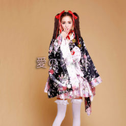 Japanese Anime Maid Cosplay Lolita Kimono Dress Set Sissy Crossdresser Model1