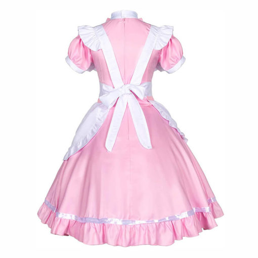 Japanese Anime Pink Sissy Maid Apron Dress Lolita Cosplay with Socks Gloves Set Back