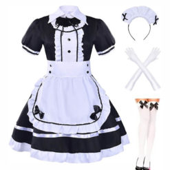 Japanese Anime Sissy Maid Cosplay Lolita Dress With Socks Gloves Set
