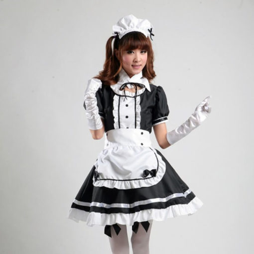 Japanese Anime Sissy Maid Cosplay Lolita Dress With Socks Gloves Set Front
