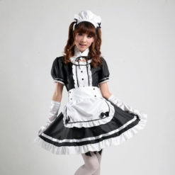 Japanese Anime Sissy Maid Cosplay Lolita Dress With Socks Gloves Set Model1
