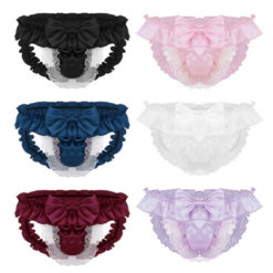 Satin Frilly Lace Sissy Crossdresser Bow Pouch Panties
