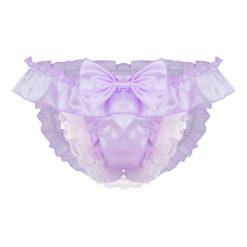 Satin Frilly Lace Sissy Crossdresser Bow Pouch Panties Purple