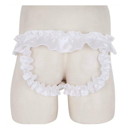 Satin Frilly Lace Sissy Crossdresser Bow Pouch Panties White Back