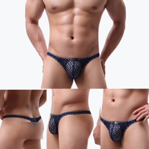 Sissy Lace Pouch Panties Mens Thongs Sexy G-String Underwear Blue On Models