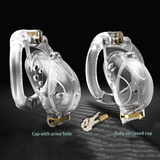 Plastic Double Lock Chastity Cage With Hinged Ring Cover Illustration
