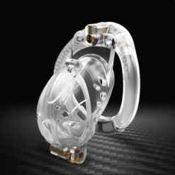 Plastic Double Lock Chastity Cage With Hinged Ring Transparent Close Cap
