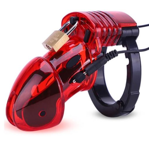 Sissy Maid Plastic Electric Chastity Cage For BDSM Plays Red
