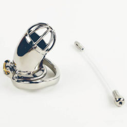 Spiked Stainless Steel Chastity Cage With Urethral Catheter Short Side