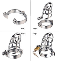 Super Breathable Male BDSM Chastity Device With Hinged Ring Assembly Chart