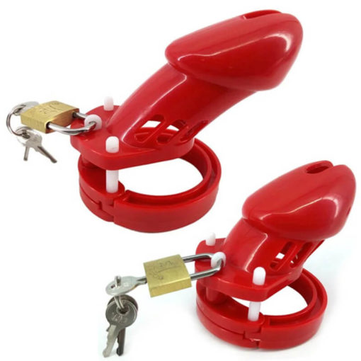 Plastic Sissy Boy Chastity Cage Permanent Restraints Toy Red