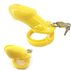 Plastic Sissy Boy Chastity Cage Permanent Restraints Toy Yellow