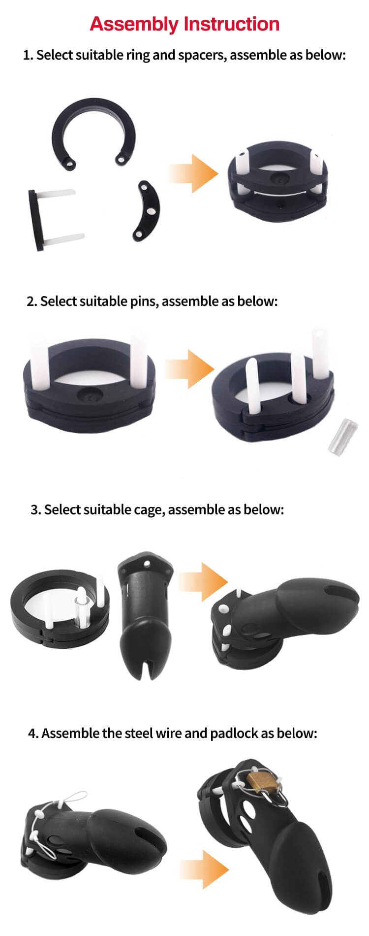 Ultimate Anti-Escape Male Silicone Chastity Cage Assembly Instruction