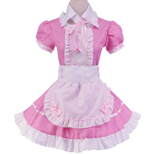 Japanese Anime Sissy Maid Cosplay Lolita Dress With Socks Gloves Set Pink
