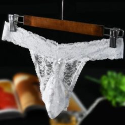 Lace Frilly Sissy Thong Panties Sheer Mesh Bikini Briefs White Lace Pouch
