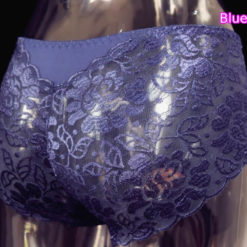 Sissy Lace Cotton Panties Briefs Plus Size U type Penis Pouch Underwear Blue Back