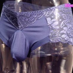 Sissy Lace Cotton Panties Briefs Plus Size U type Penis Pouch Underwear Blue Front