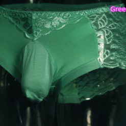 Sissy Lace Cotton Panties Briefs Plus Size U type Penis Pouch Underwear Green Front