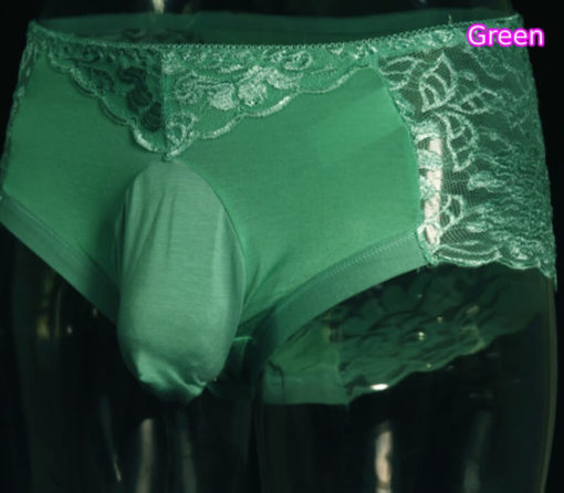 Sissy Lace Cotton Panties Briefs Plus Size U type Penis Pouch Underwear Green Front