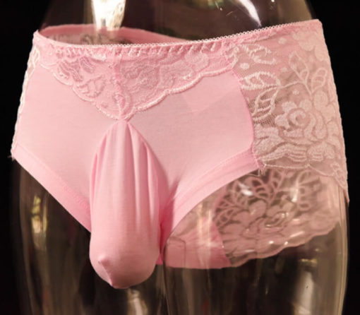 Sissy Lace Cotton Panties Briefs Plus Size U type Penis Pouch Underwear Pink Front