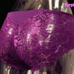 Sissy Lace Cotton Panties Briefs Plus Size U type Penis Pouch Underwear Purple Back