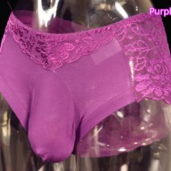 Sissy Lace Cotton Panties Briefs Plus Size U type Penis Pouch Underwear Purple Front