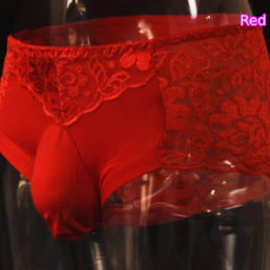 Sissy Lace Cotton Panties Briefs Plus Size U type Penis Pouch Underwear Red Front