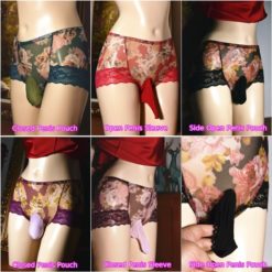 Sissy Lace Printing Panties Briefs Penis Sleeve Pouch Plus Size Lingerie Pouch Types