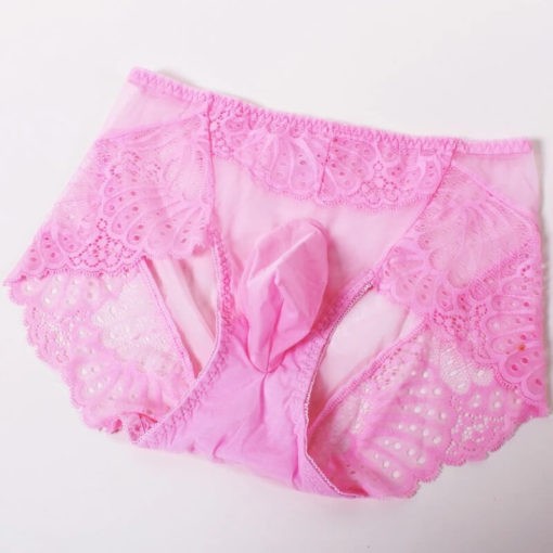 Sissy Sexy Lace Pouch Panties Briefs Low Rise See through Underwear Pink