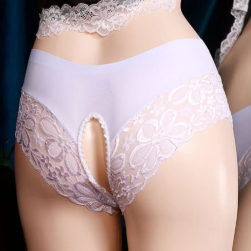 Cute Sissy Lace Crotchless Panties White Back
