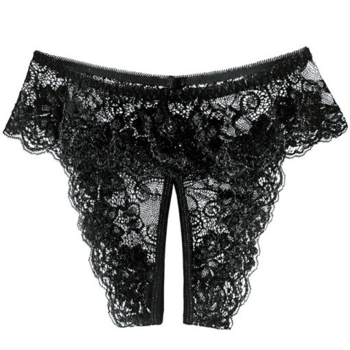 High Cut Sexy Full Lace Crotchless Panties Black Main