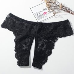 High Cut Sexy Full Lace Crotchless Panties Black Nature
