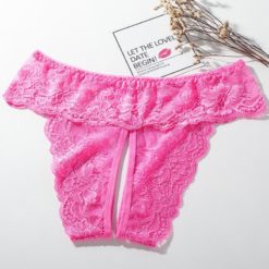 High Cut Sexy Full Lace Crotchless Panties Pink Nature