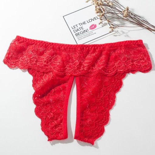 High Cut Sexy Full Lace Crotchless Panties Red Nature