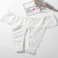 High Cut Sexy Full Lace Crotchless Panties White Nature