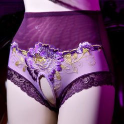 Sissy Lux Embroidered Floral Open Crotch Panties Purple Front