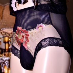 Sissy Lux Embroidered Floral Pouch Panties Black Front