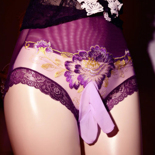 Sissy Lux Embroidered Floral Pouch Panties Purple Front