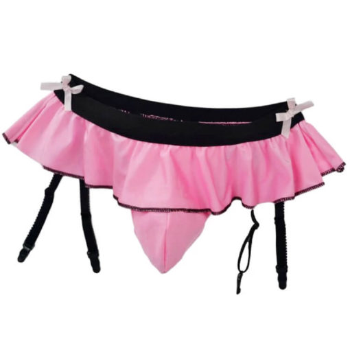 Sissy Satin Thong With Mini Skirt Pink